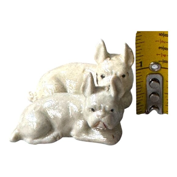 Vintage Ceramic French Bulldog Figurines Set O 3 White Glossy Lustre Finish Mini - Picture 4 of 10